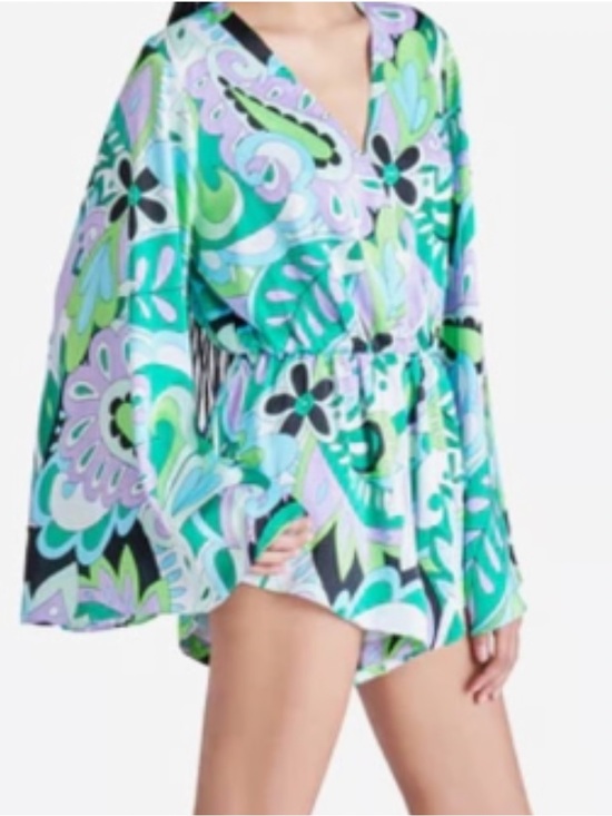 Steve Madden Pants - Steve Madden NWT Abstract Floral Bell Sleeve Romper Boho Mod Y2K S